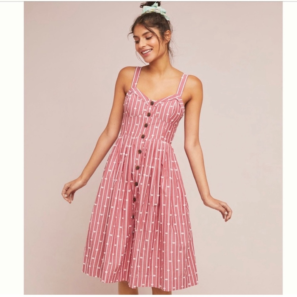 Anthropologie Maeve Hudson Red White Stripe Sleeveless Midi Dress